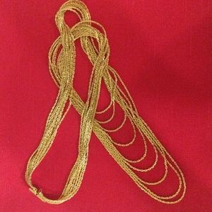 Gold color metal multiple 9 chain cascade necklace